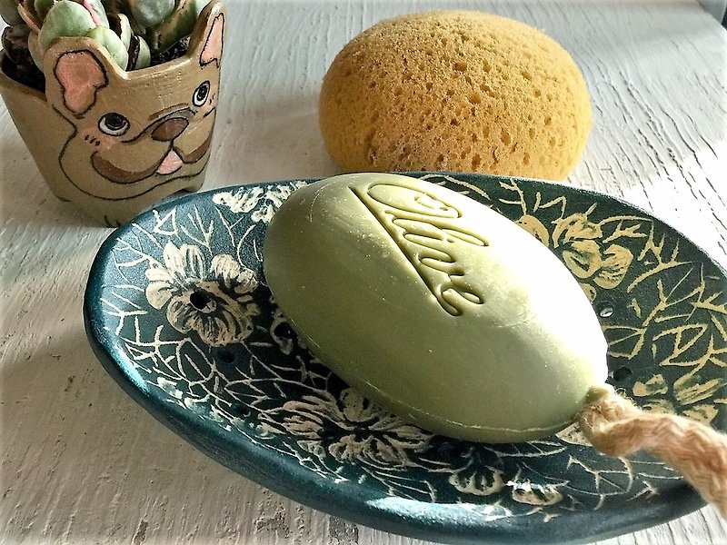 Jasmine dark green soap dish (sold out and re-made) _ pottery soap dish - อุปกรณ์ห้องน้ำ - ดินเผา สีเขียว