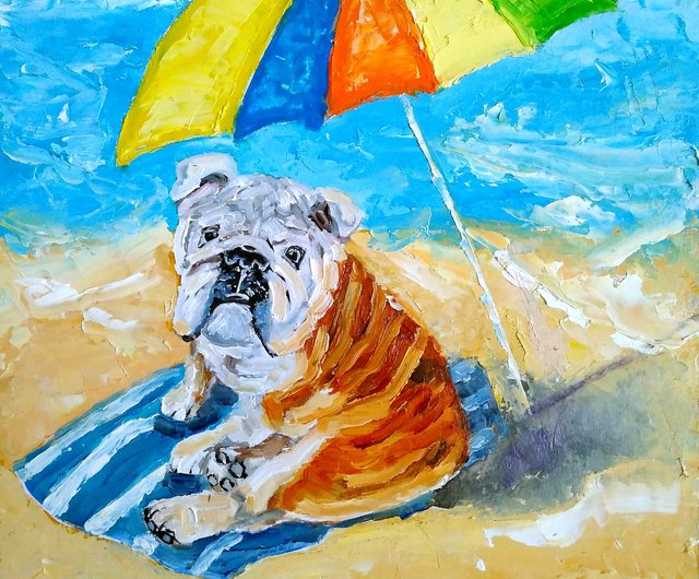 Bulldog pet portrait original art oil shops painting