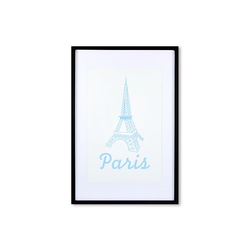 iINDOORS英倫家居 裝飾畫相框 歐風 巴黎鐵塔 藍色 黑色框 63x43cm 室內設計 布置