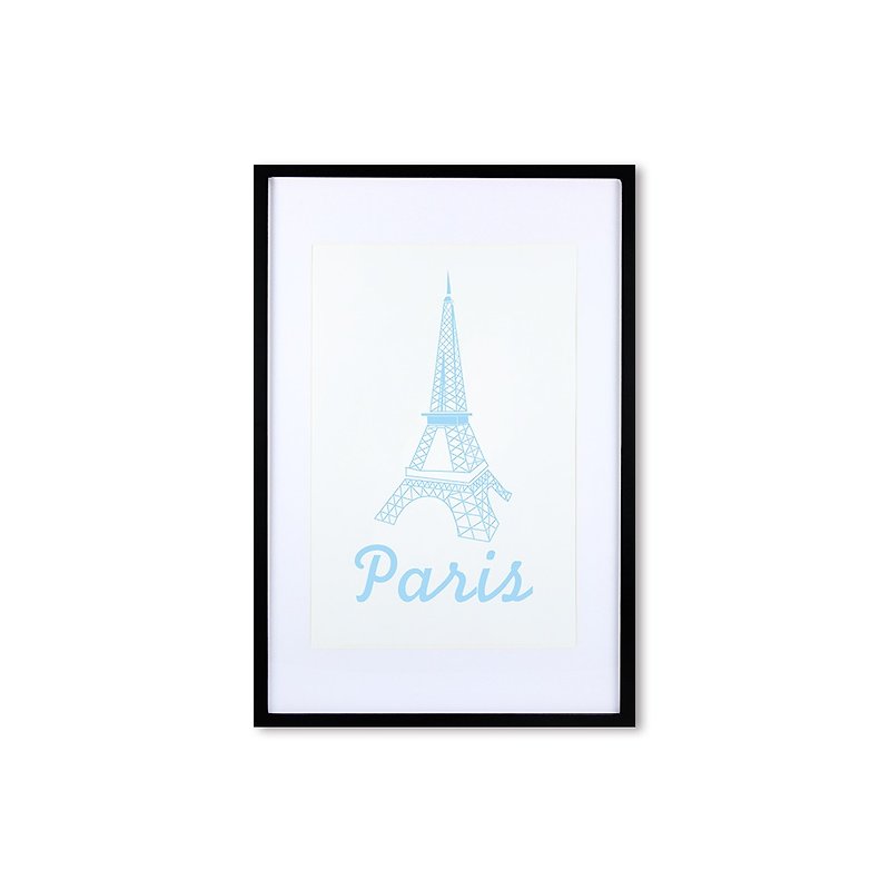 裝飾畫相框 歐風 巴黎鐵塔 藍色 黑色框 63x43cm 室內設計 布置 - 畫框/相架  - 木頭 藍色
