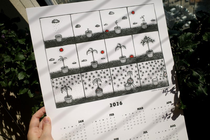 2026 黑白手繪漫畫日歷海報 星星種子 - 日曆/月曆/年曆 - 紙 白色