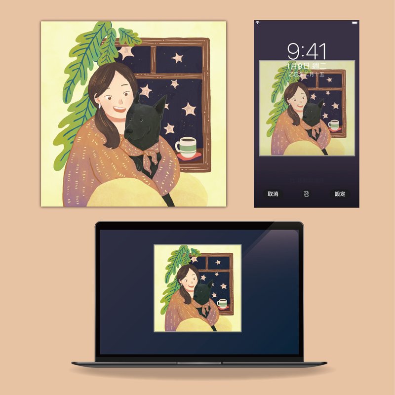 客製插畫・似顏繪 個人/情侶/家庭/寵物・半身背景插畫 - 電子似顏繪/繪畫/插畫 - 其他材質 