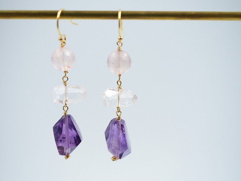 Amethyst with rainbow color inside Morganite earrings - Earrings & Clip-ons - Semi-Precious Stones Purple
