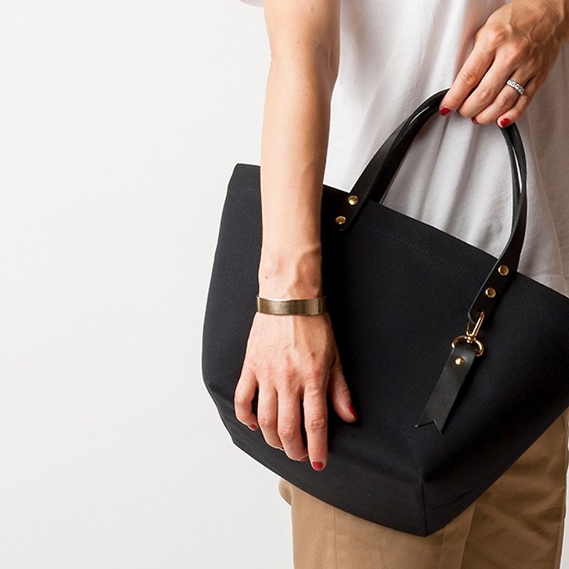 Leather handle Minimal Tote  --  BLACK - Handbags & Totes - Genuine Leather Black