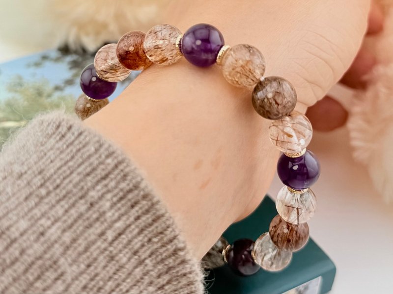 天然石 ブラックルチル スーパーセブン 14KGF エナジーブレスレット 独立オリジナルデザイン 新年 バレンタインデー ギフト - ブレスレット - クリスタル 多色