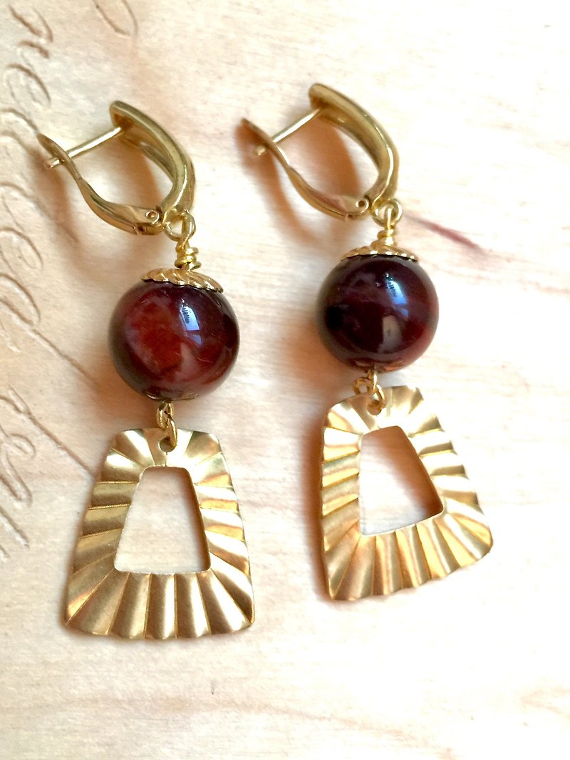 || || Pharaoh red natural red tiger eye Stone Bronze Dangle Earrings - Earrings & Clip-ons - Crystal Gold