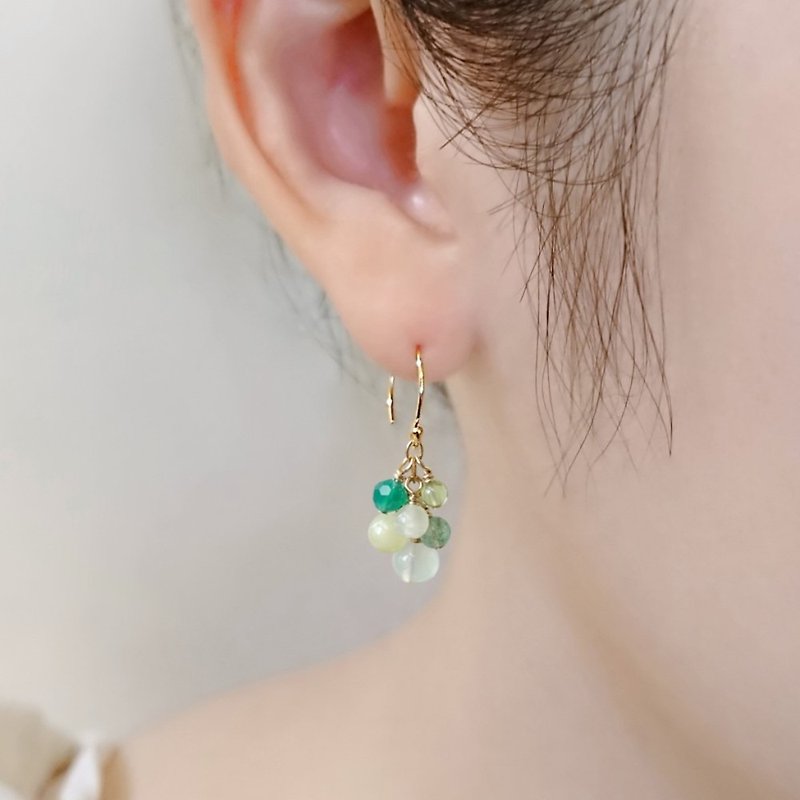 Natural Green Stone Beads Cluster 14K GF  Earrings | Serpentine, Italian Onyx...