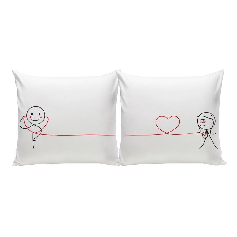 CHECK YOUR LOVE 29x29 SET/2 PILLOW CASE by Human Touch+Pillows - หมอน - ผ้าฝ้าย/ผ้าลินิน ขาว