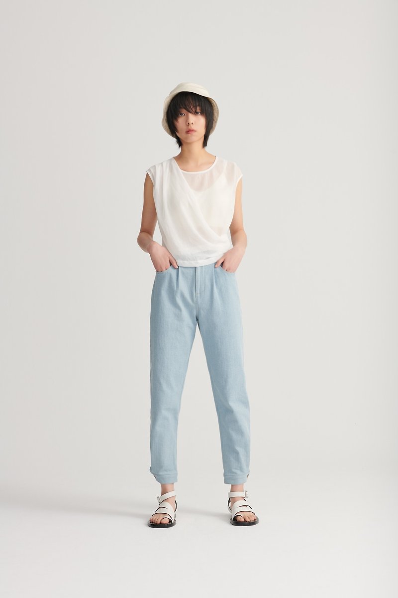 Shan Yong light blue denim neckline trousers