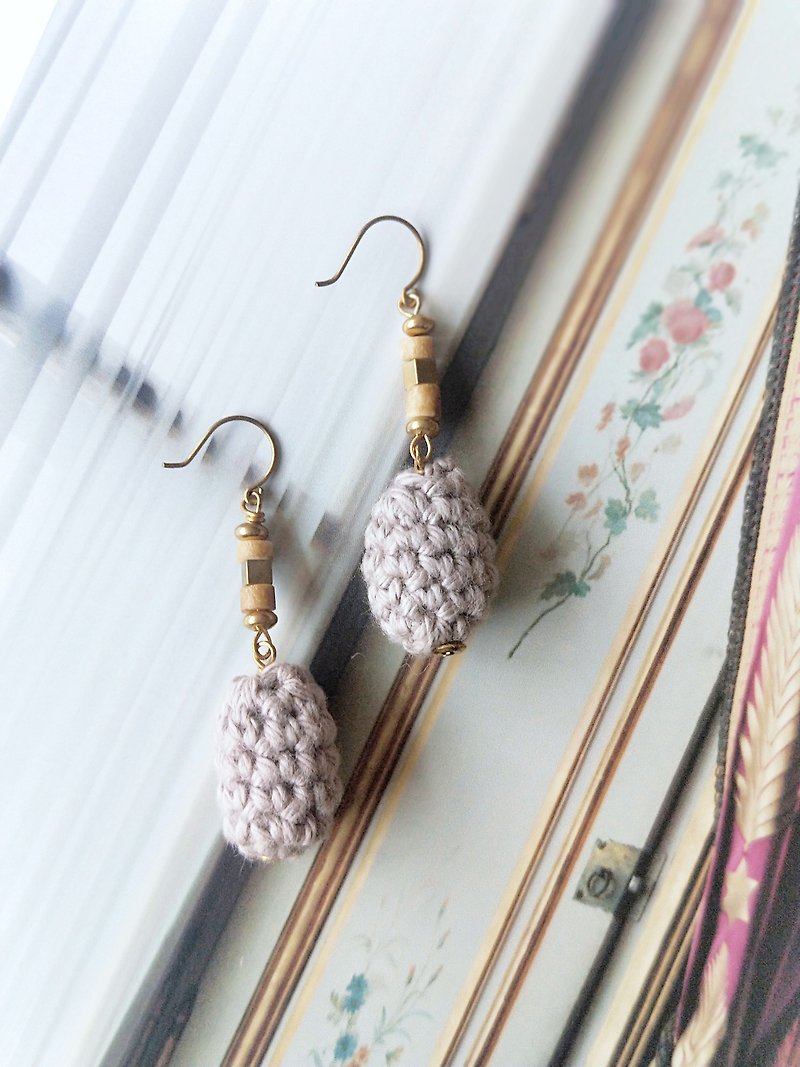 - Un Jess Cadeau - Earthy Knit Ball Handmade Earrings - Earrings & Clip-ons - Cotton & Hemp Brown