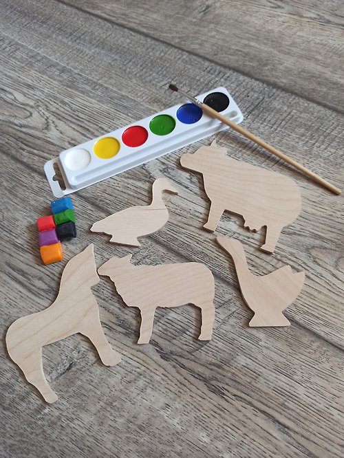Toysbynusi Pet animal figurines for painting,kids craf kit ,set Wooden Shape For Craft