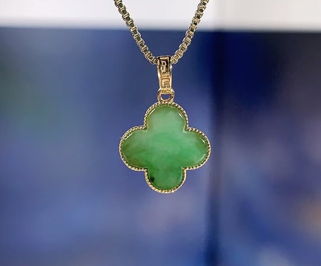 グリーン翡翠クローバーネックレス18Kゴールド天然ビルマ翡翠A品 グリーン翡翠クローバーネックレス18Kゴールド天然ビルマ翡翠A品