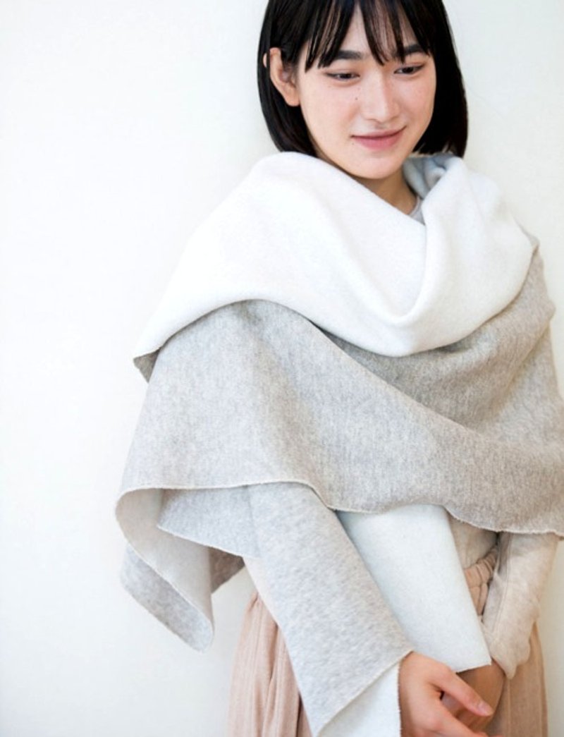 ヤク混起毛ニット,大判ブランケットストール【OrganicCotton+ヤク毛】 - 絲巾 - 其他材質 灰色