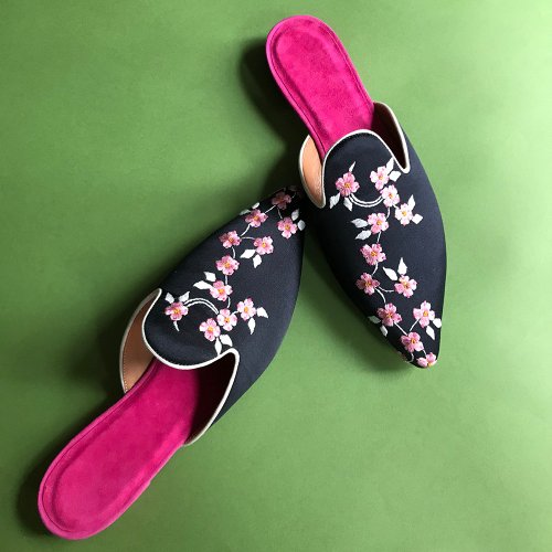 攀枝手刺繍フラットシューズ ヒールなし/スリッパ 刺繍 刺繡 蘇州刺繍