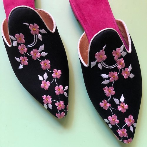 攀枝手刺繍フラットシューズ ヒールなし/スリッパ 刺繍 刺繡 蘇州刺繍