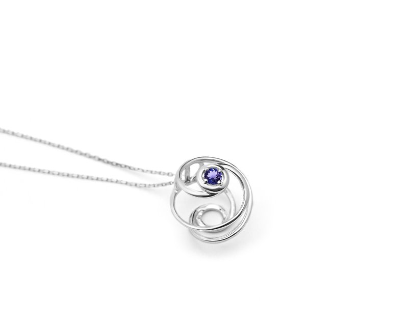 Tanzanite charm dainty circle 14k gold necklace-Minimalist birthstone pendant - Necklaces - Precious Metals Purple