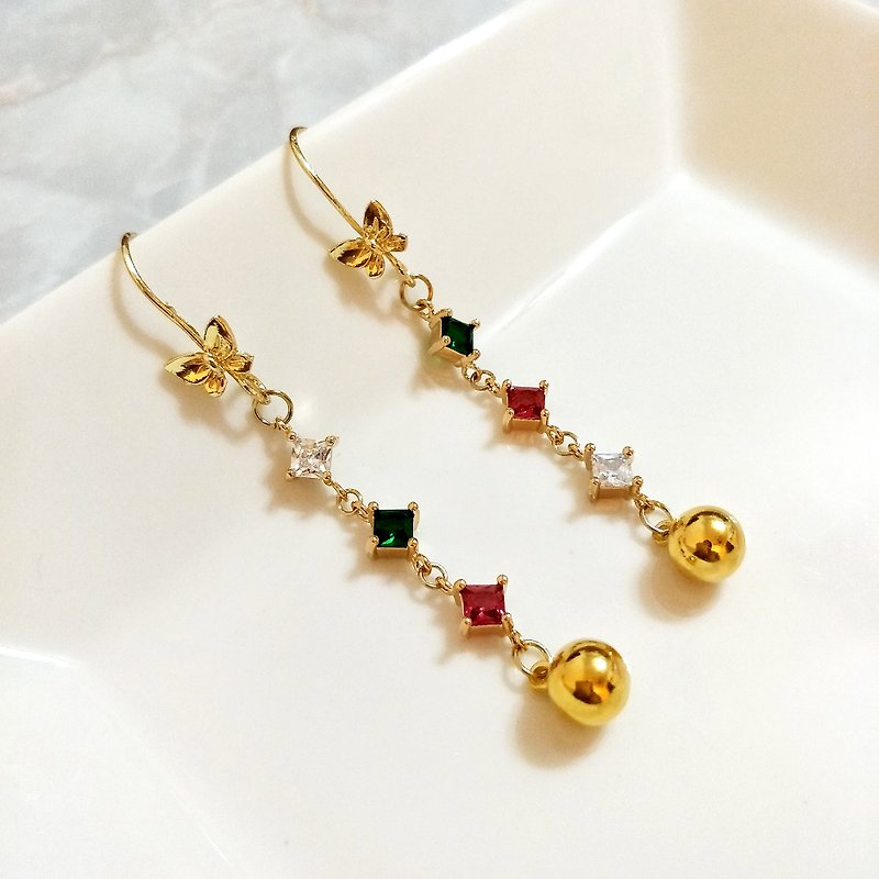 :: Elegant Zircon Series :: Flower Butterfly Earrings Colored Zircon Earrings Sweet Romantic Asymmetric Earrings - Earrings & Clip-ons - Other Metals Multicolor