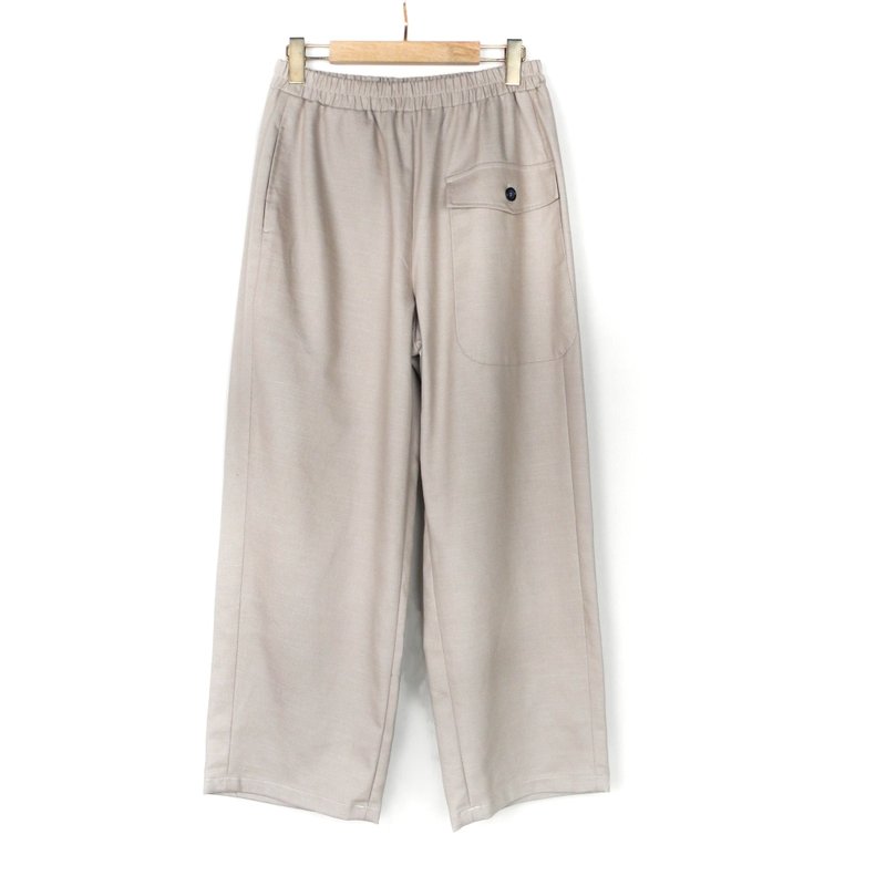 Xing- Front and back patch pocket wide pants #T2274 - กางเกงขายาว - ผ้าฝ้าย/ผ้าลินิน สีกากี