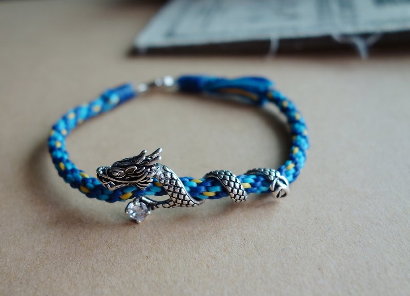 ~ M ~ + Bear Soaring Chinese dragon silver bracelet braided silk wax fine bracelet / 925 silver bracelet - Bracelets - Other Metals Blue