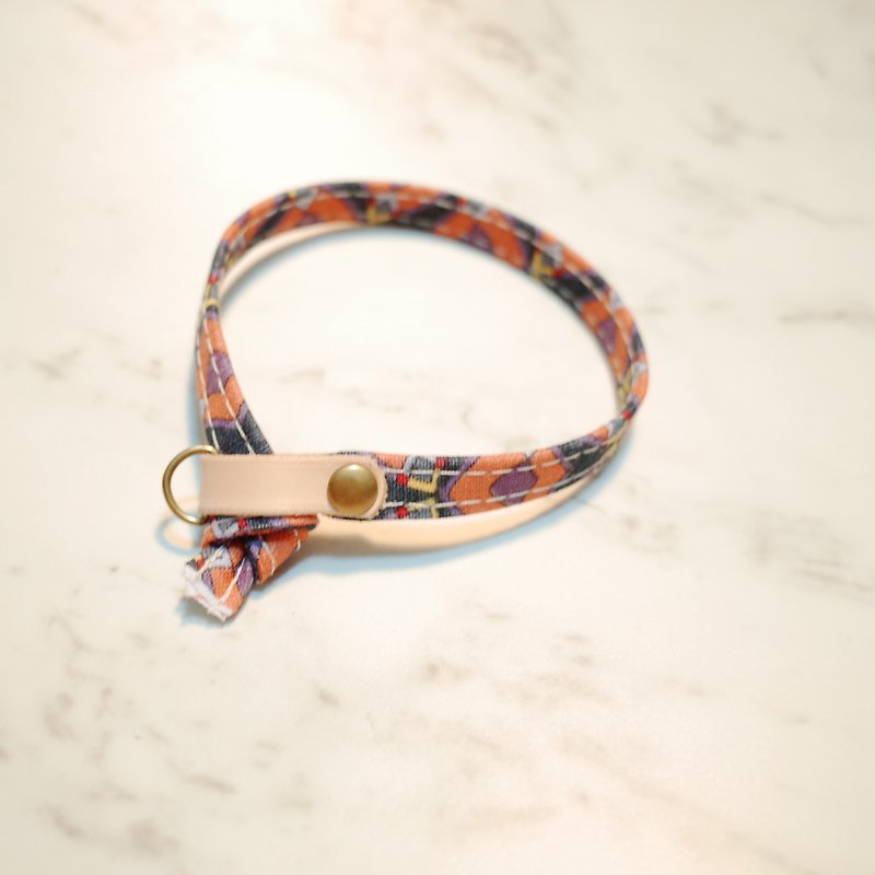 Cat collar, vintage Japanese cotton, spring, slightly drunk double-sided design, with bells, planted skin - Collars & Leashes - Cotton & Hemp 
