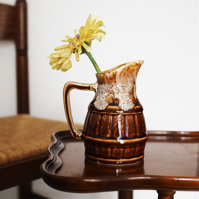 Retro French Revol pottery jug/kettle/vase - แก้วไวน์ - ดินเผา สีนำ้ตาล