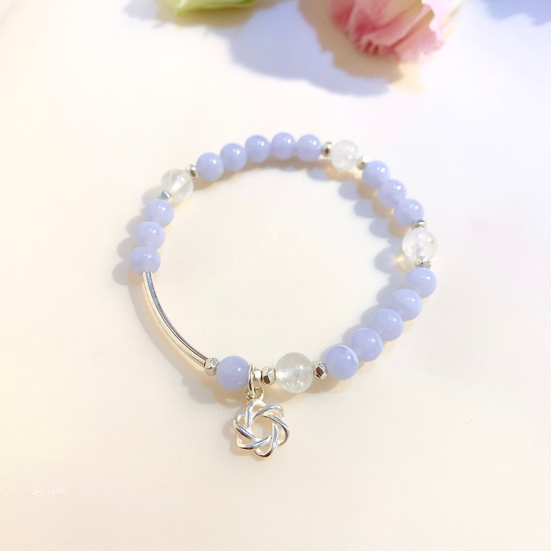 Ops Blue Lace Agate Moonstone Gemstones Lucky Silver bracelet