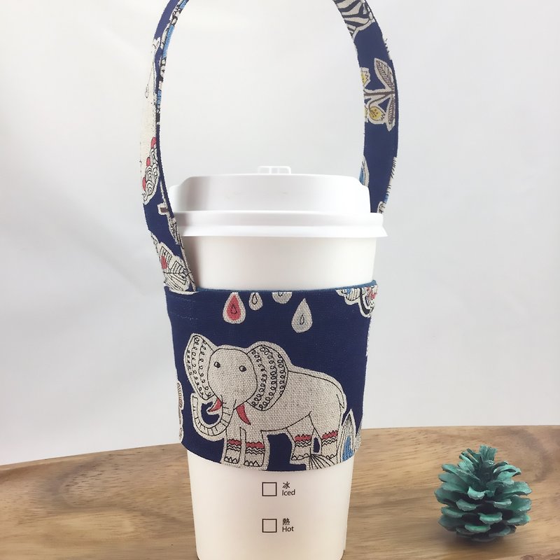 Wrap wind animal night tour - elephant headed - eco-friendly cup set strap - can be fixed straw - Beverage Holders & Bags - Cotton & Hemp 