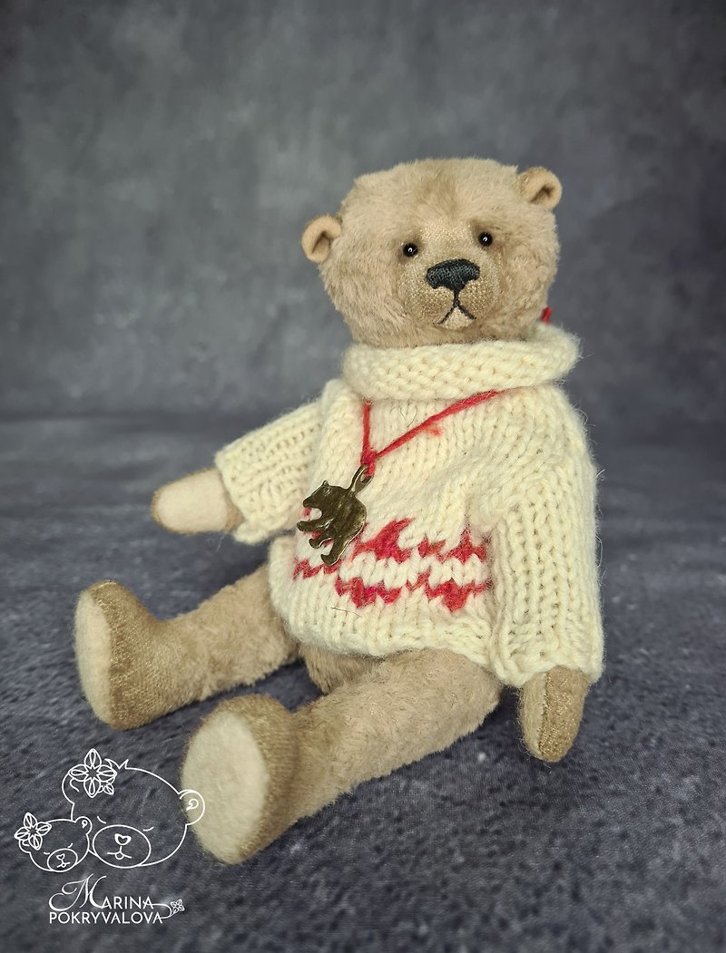 Classic teddy bear gift. Artist bear. Handmade bear toy. - ตุ๊กตา - วัสดุอื่นๆ สีนำ้ตาล
