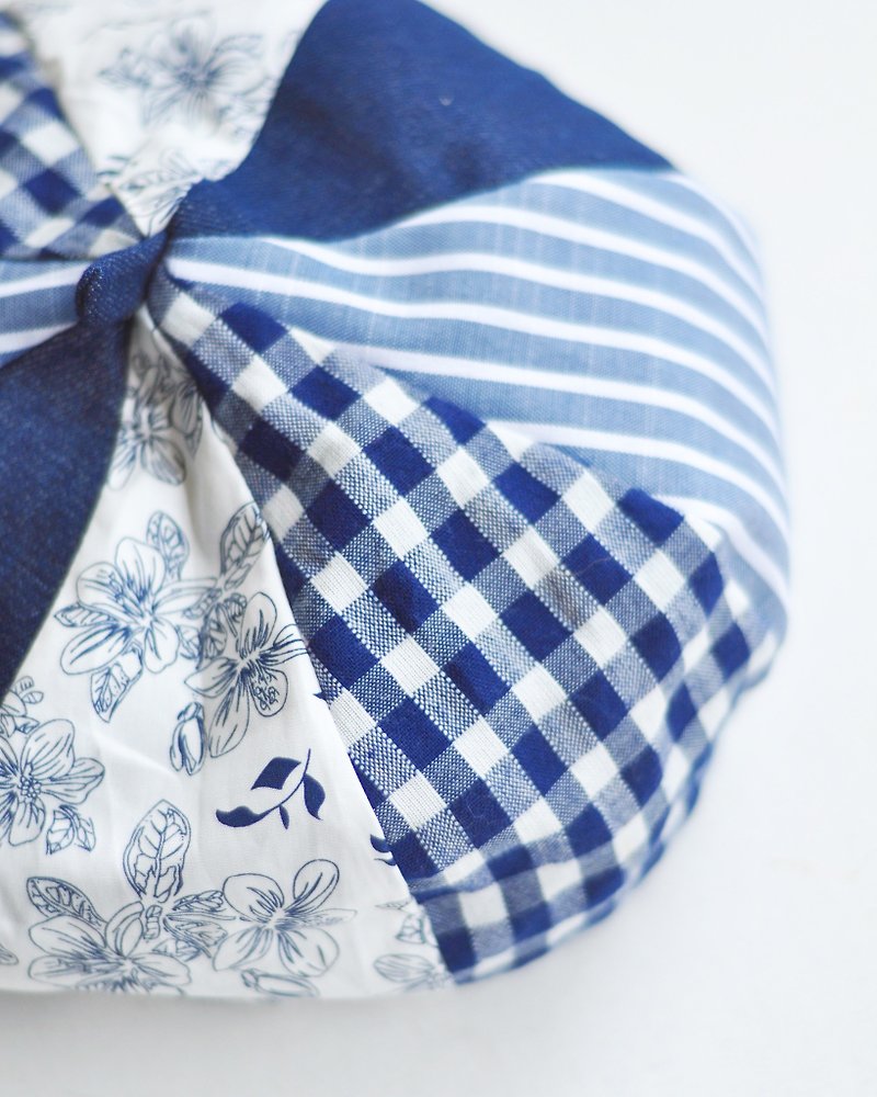 After school school handmade a blue and white porcelain limited limited beret hat - หมวก - ผ้าฝ้าย/ผ้าลินิน สีน้ำเงิน