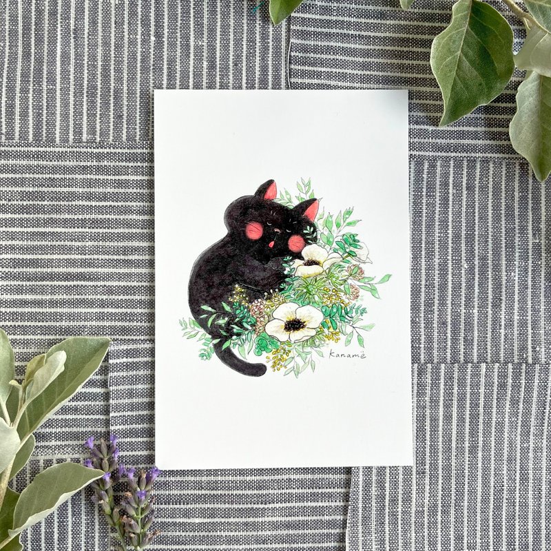 ポストカード ー 黒猫 - 卡片/明信片 - 紙 黑色