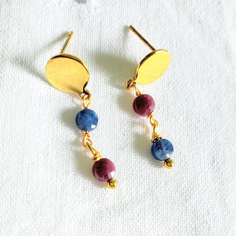 Natural sapphire and ruby stainless steel dangle earring (with certificate) - Earrings & Clip-ons - Gemstone 