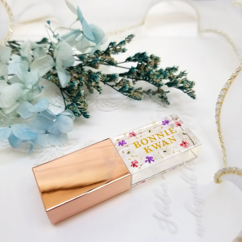 【主圖款-紫&漸紅花】客製人名隨身碟USB 生日禮物 回憶 結婚回禮 - USB 隨身碟 - 其他材質 