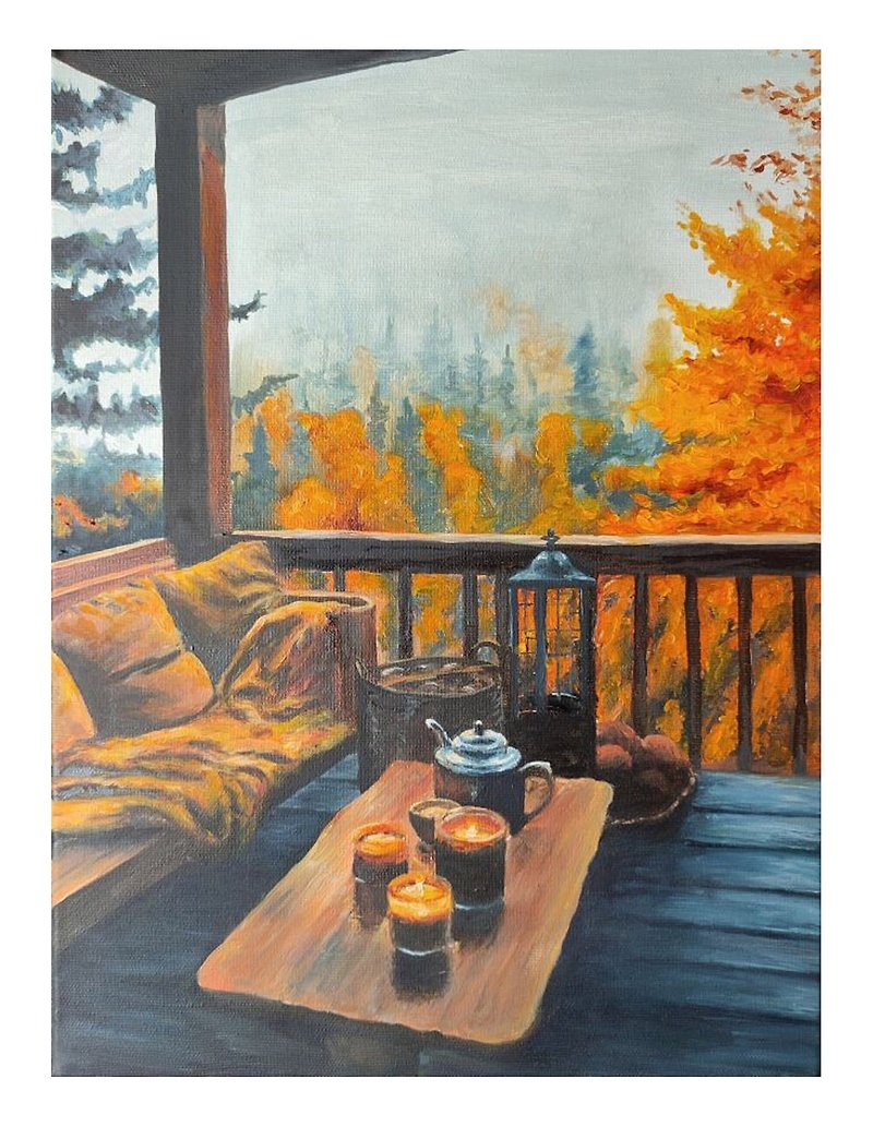 Autumn Painting 原畫  秋天 自然畫 Handmade Art, Original Painting, Hanging Pictures - โปสเตอร์ - วัสดุอื่นๆ สีส้ม