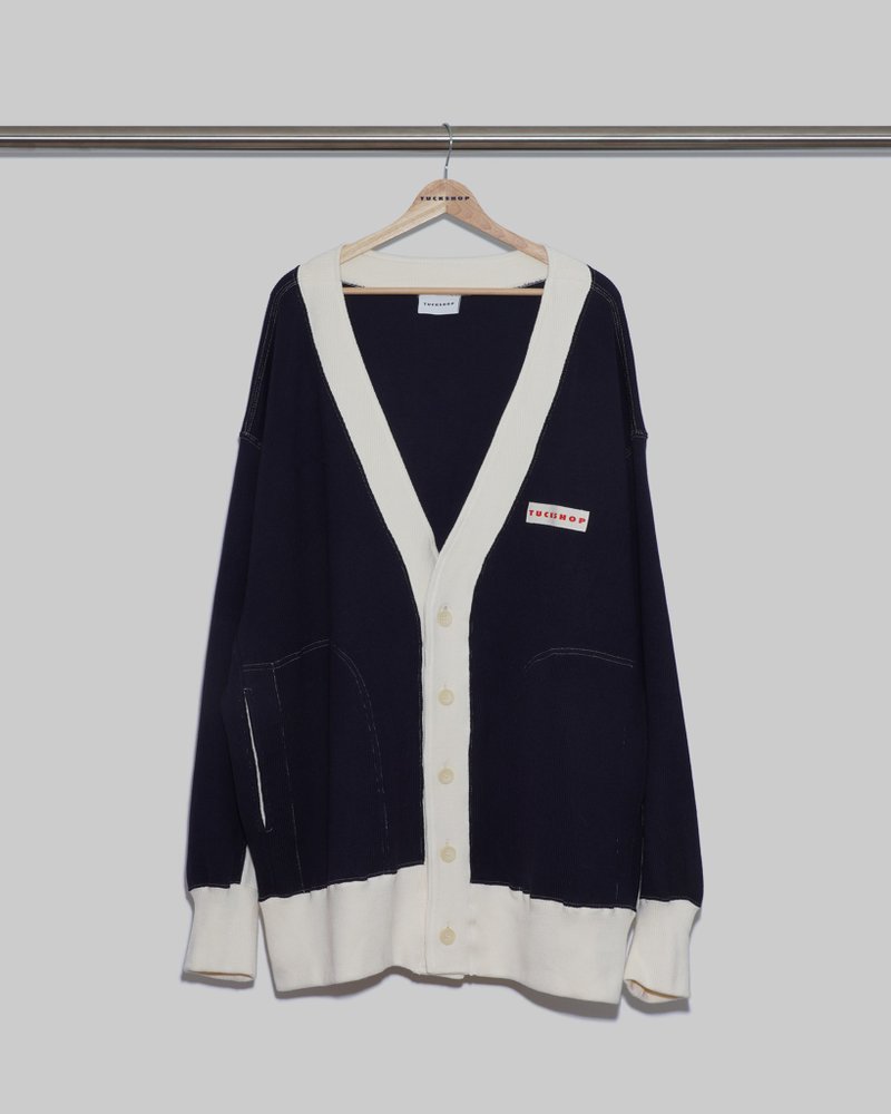 OVERSIZED CARDIGAN-NAVY オーバーサイズカーディガン-ネイビー - 女毛衣/針織衫 - 棉．麻 藍色