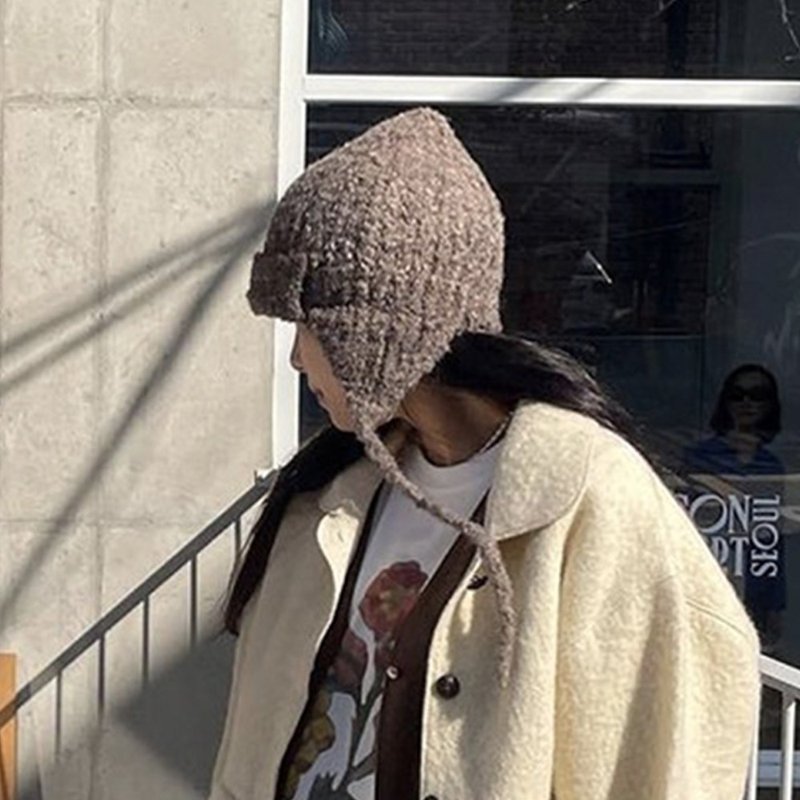 Little Aviator Hat - Wool Knit, Warm Ear Protection - หมวก - ไฟเบอร์อื่นๆ สีนำ้ตาล