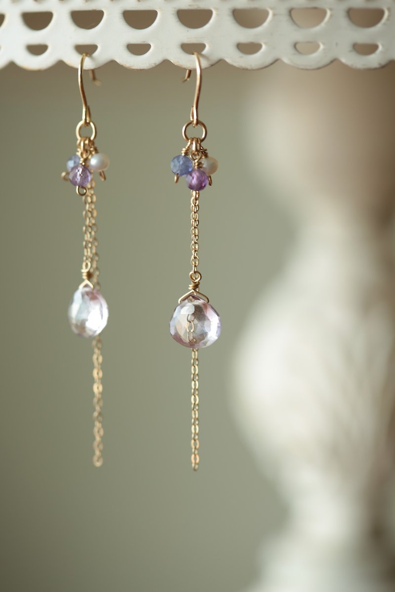 Fairy lavender and amethyst long earrings │14KGF can be changed Clip-On