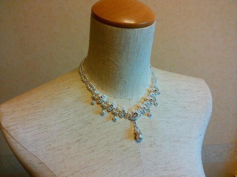 Swarovski Pearl & Crystal Choker＜JAG:White＞Bridal* - Necklaces - Glass White