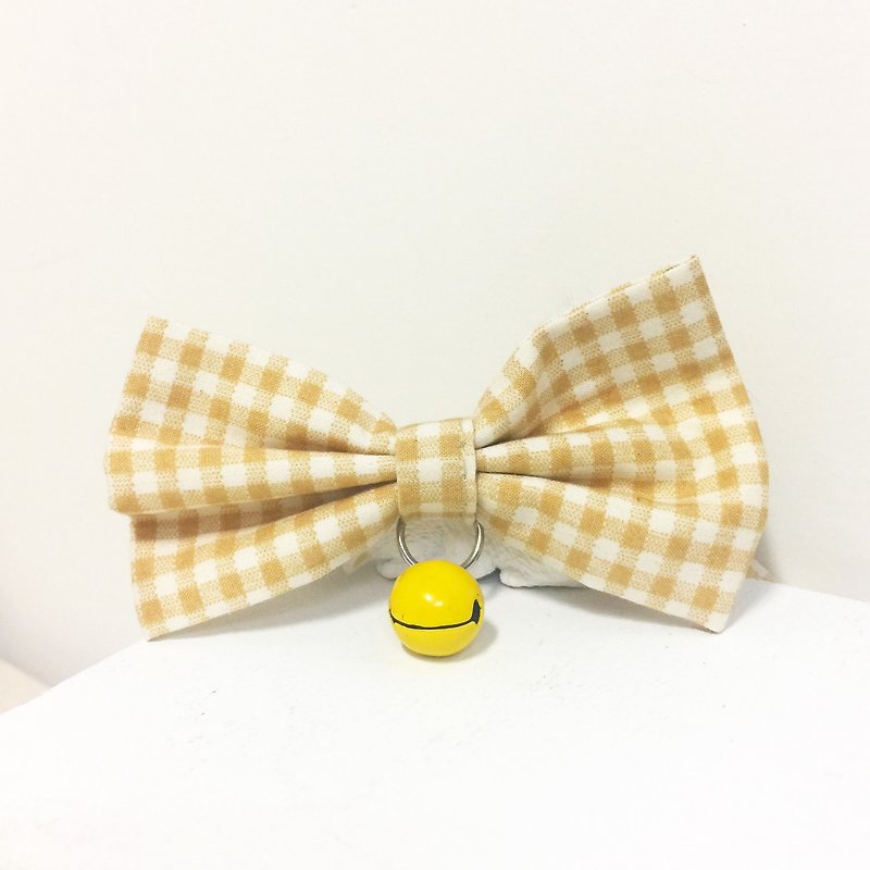 Yellow plaid dog cat bow decoration collar - Collars & Leashes - Cotton & Hemp Yellow