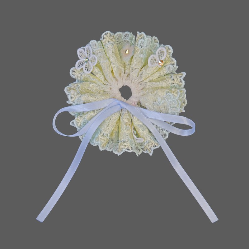 棉花糖冰淇淋手製蝴蝶結蕾絲泡泡髮圈 - 髮箍/髮帶 - 黏土 白色