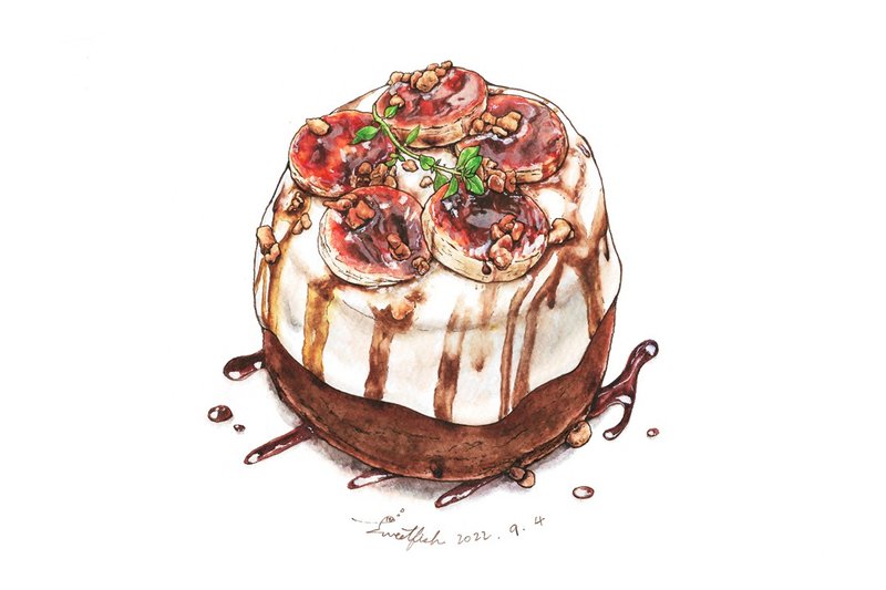 香蕉戚風蛋糕－美食明信片/食物明信片/美食卡片/食物卡片 - 卡片/明信片 - 紙 咖啡色