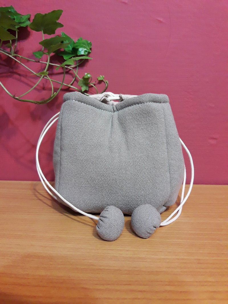 Xiaofu round tea set bag (su cloth series) - Drawstring Bags - Cotton & Hemp Gray