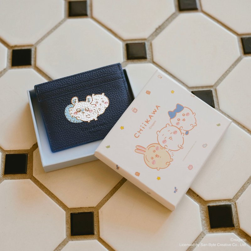 【新品登場】 CHIIKAWA皮革卡片套 - 軍藍色 小桃鼠及吉伊卡哇 - 名片夾/名片盒 - 真皮 藍色