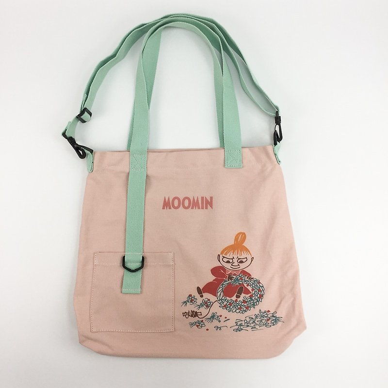 Moomin嚕嚕米授權-吊帶款購物包(粉綠),CB9AE03 - 側背包/斜孭袋 - 棉．麻 紅色