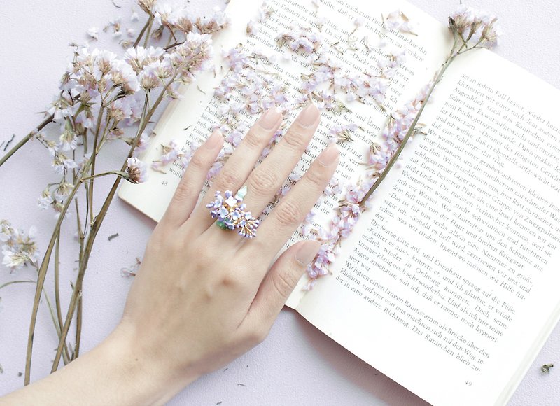 Lilac Ring , Flower Ring , Handpainted GOODAFTERNINE - リング - 金属 パープル
