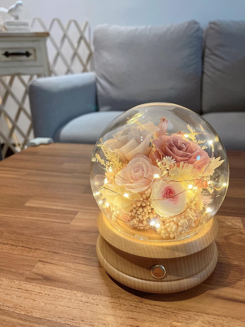 Immortal Rose Crystal Ball Night Light/Bluetooth Speaker/Gentle Pink - Dried Flowers & Bouquets - Plants & Flowers 