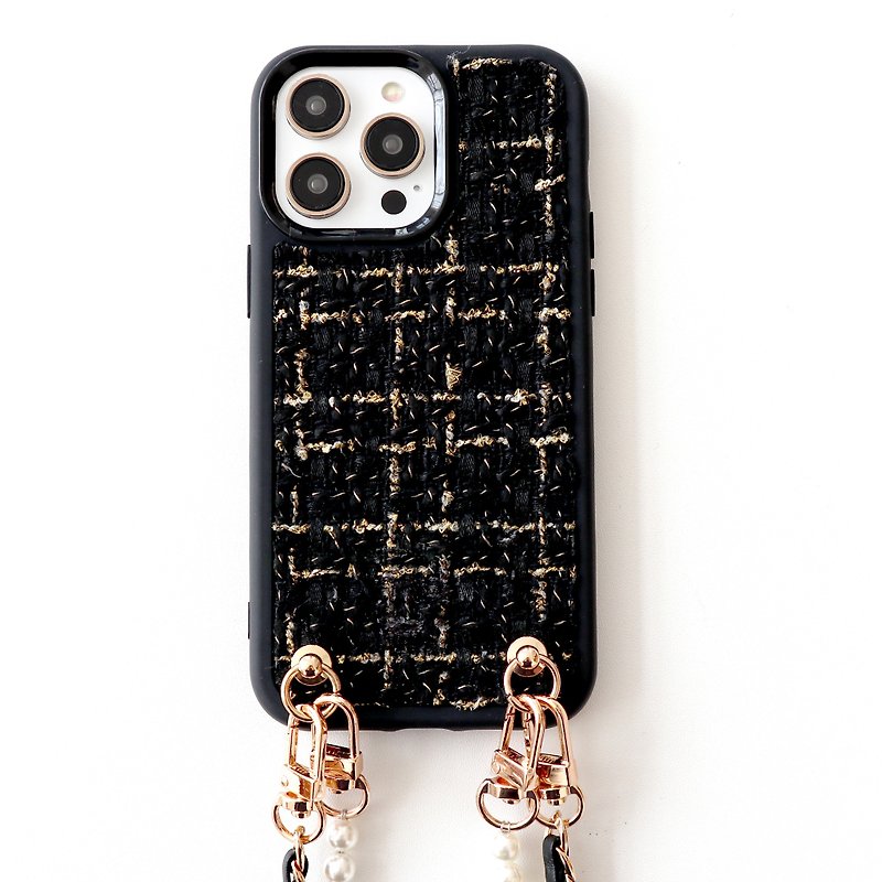 iPhone14/13 法黑coco巴黎毛呢背帶手機殼 - 手機殼/手機套 - 塑膠 黑色