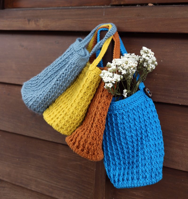 Hand-made-embossed hand-woven bag-beverage bag/water bottle bag - ถุงใส่กระติกนำ้ - ผ้าฝ้าย/ผ้าลินิน หลากหลายสี