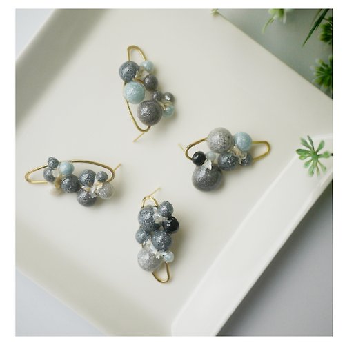 The Little Boutique 小作坊手工輕珠寶 蔚藍海岸 - 大款耳飾 | 樹脂耳環 | 穿式 pierced | 不對稱設計