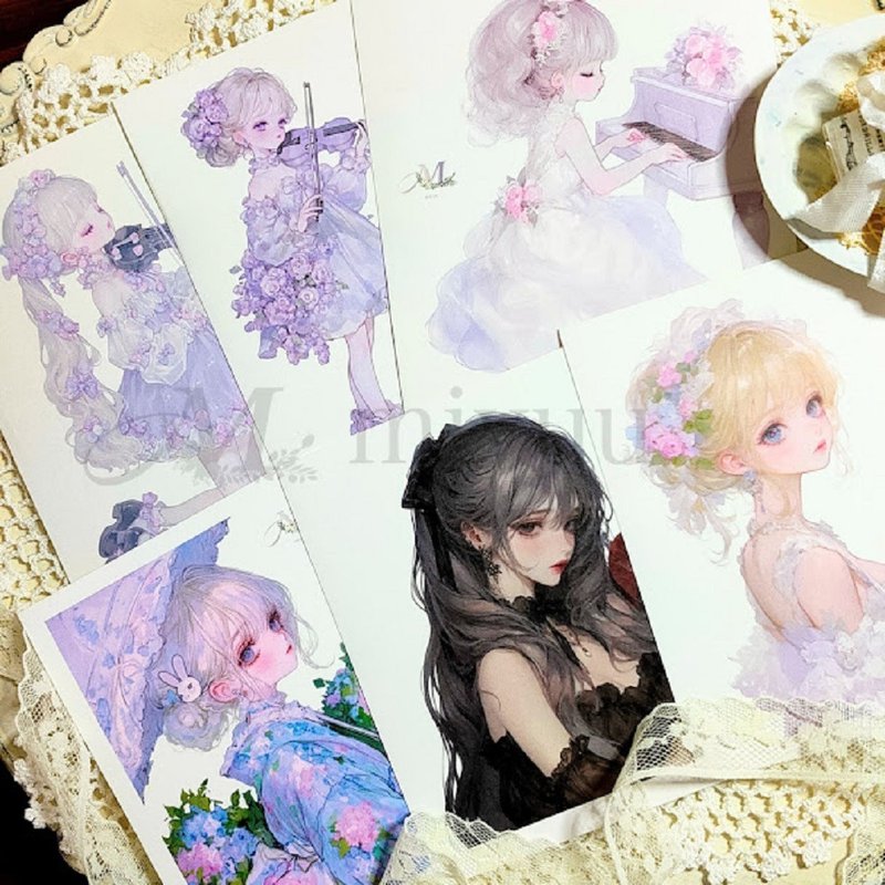 ステッカー original sticker  人物ステッカー オリジナルステッカー 女の子ステッカー 装飾ステッカー かわいい - 貼紙 - 紙 藍色