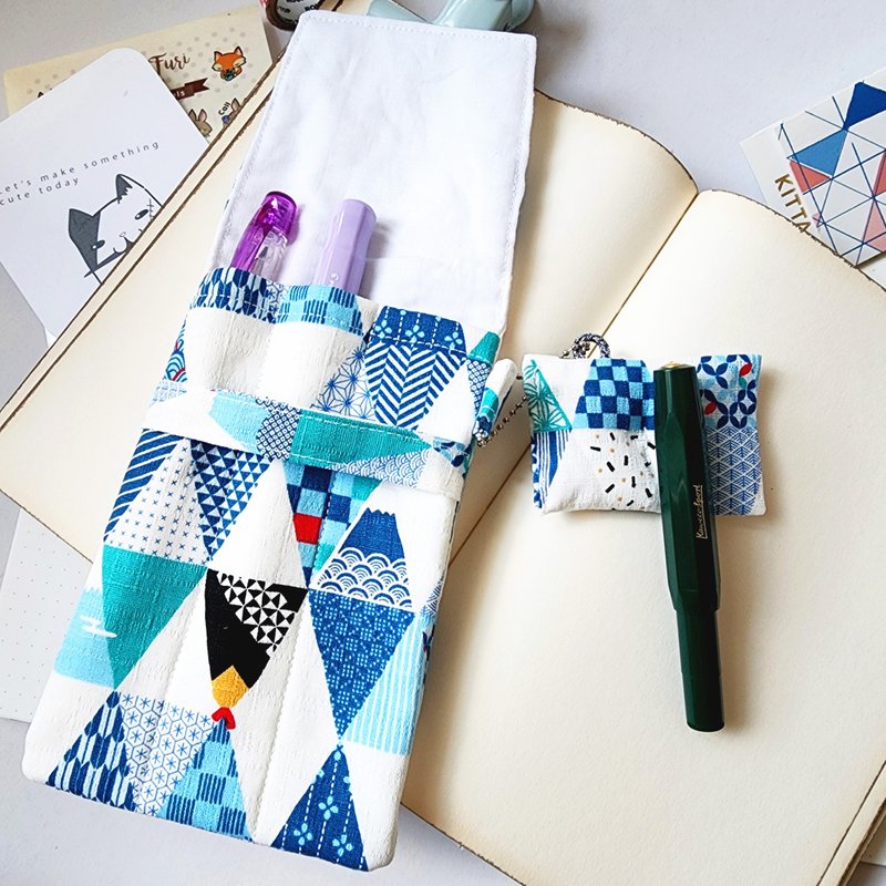 3枝裝鋼筆筆套, 和風布筆袋--白與藍的浪漫 - 鉛筆盒/筆袋 - 棉．麻 白色